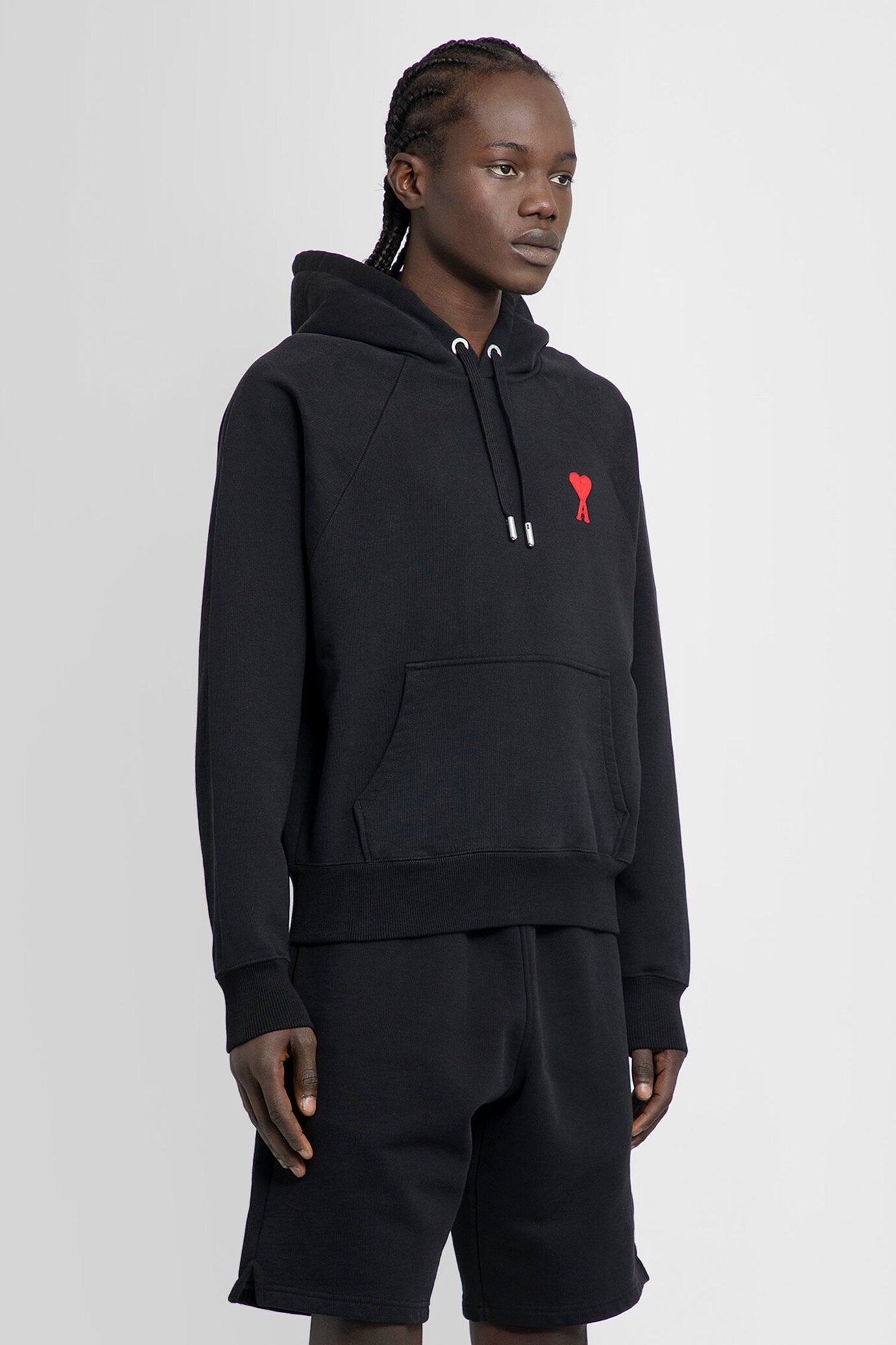 Ami Alexandre Mattiussi Ami Black Cotton Hoodie With Embroidered Logo And Functional Pockets In Black