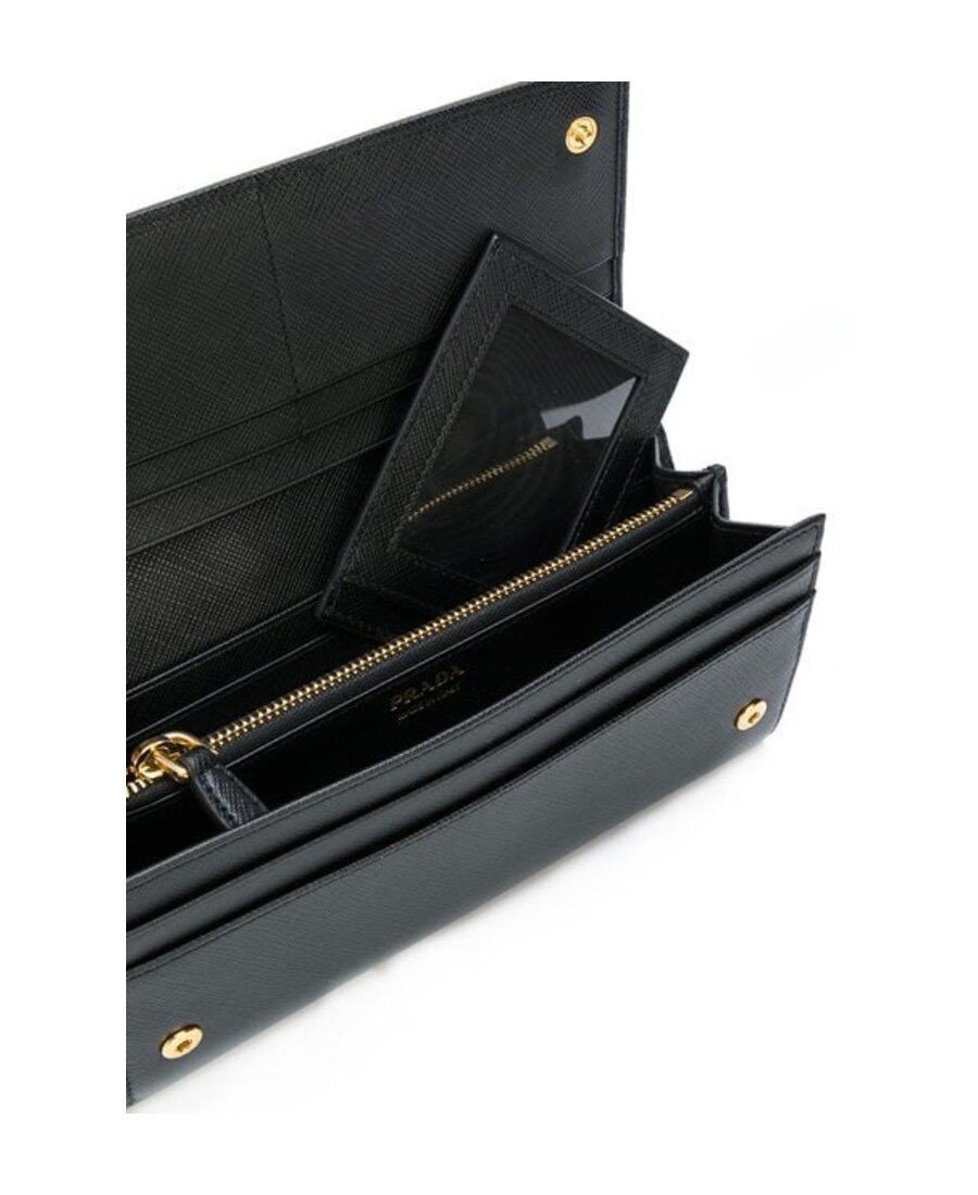 Prada Envelope Flap Leather Slim Wallet In Black
