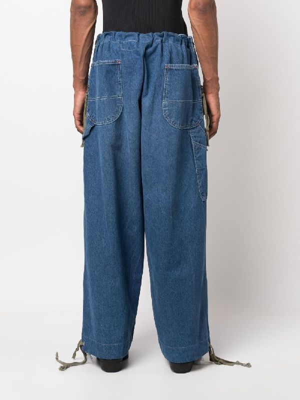 Greg Lauren Wide Leg Denim Jeans In Blue
