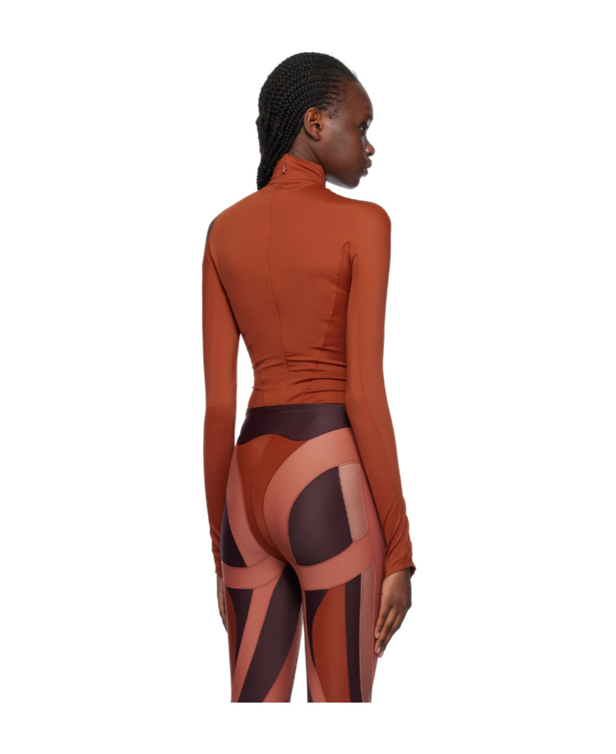 Mugler Long-sleeved High-collar Jumpsuit In Brown