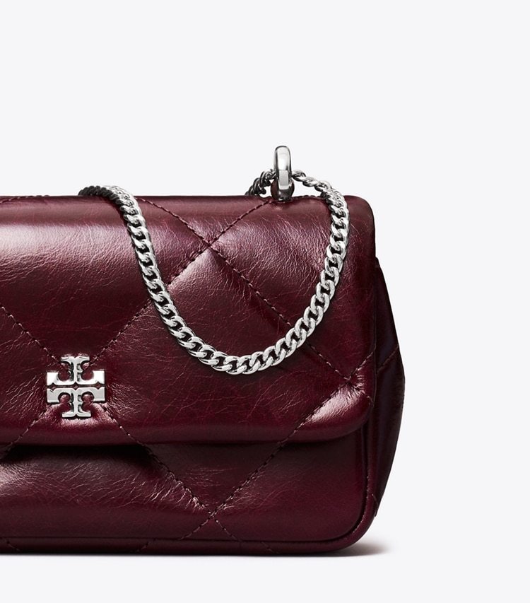 Tory Burch Kira Diamond Quilt Distressed Mini Flap Bag Dark Carmine In Red