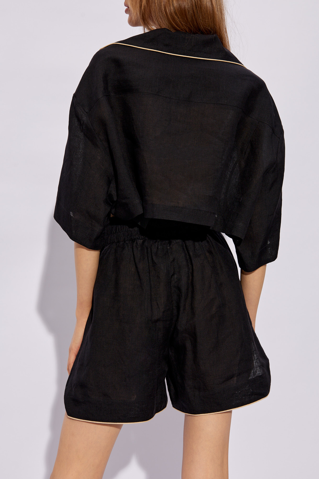 Palm Angels Palm Embroidered Cropped Bowling Shirt In Black