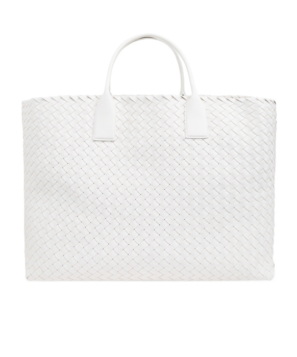 Bottega Veneta Maxi Cabat Intraccio Knitted Handbag In White
