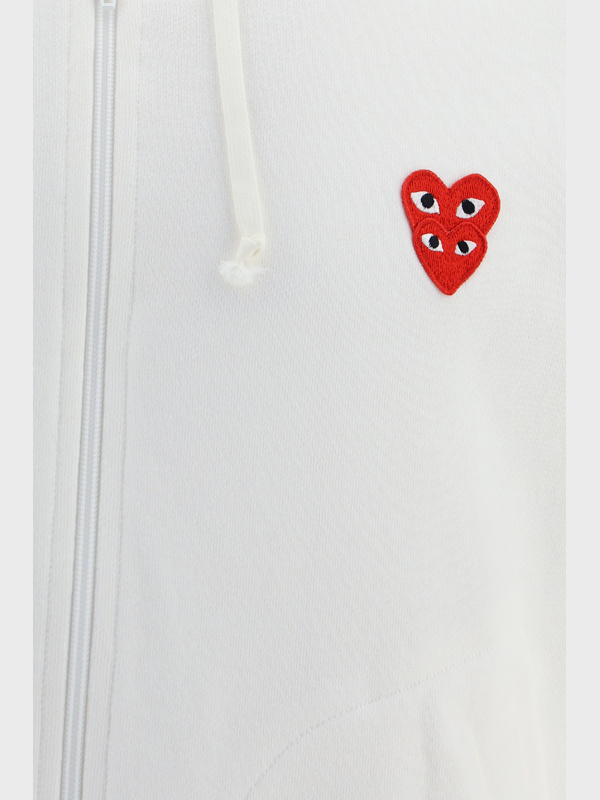 Comme Des Garçons Play Heart-patch Zipped Hoodie In White
