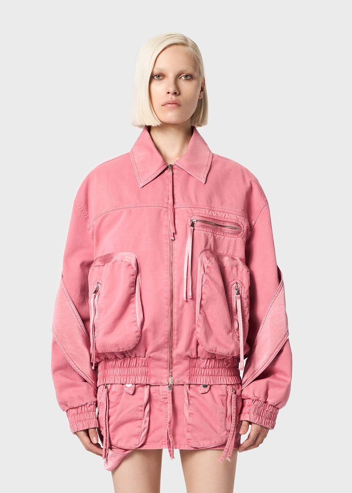 Blumarine Satin-inserts Bomber Jacket In Pink