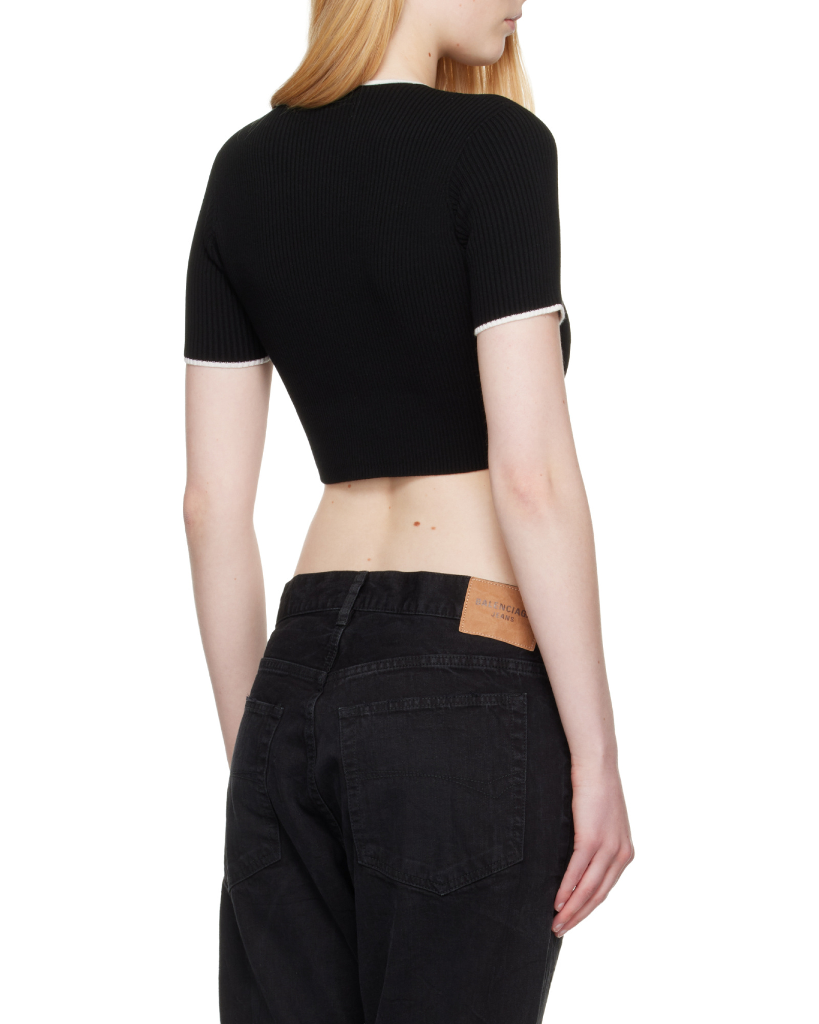 Amiri Ribbed Texture Crop Top With Contrast Trim In Black