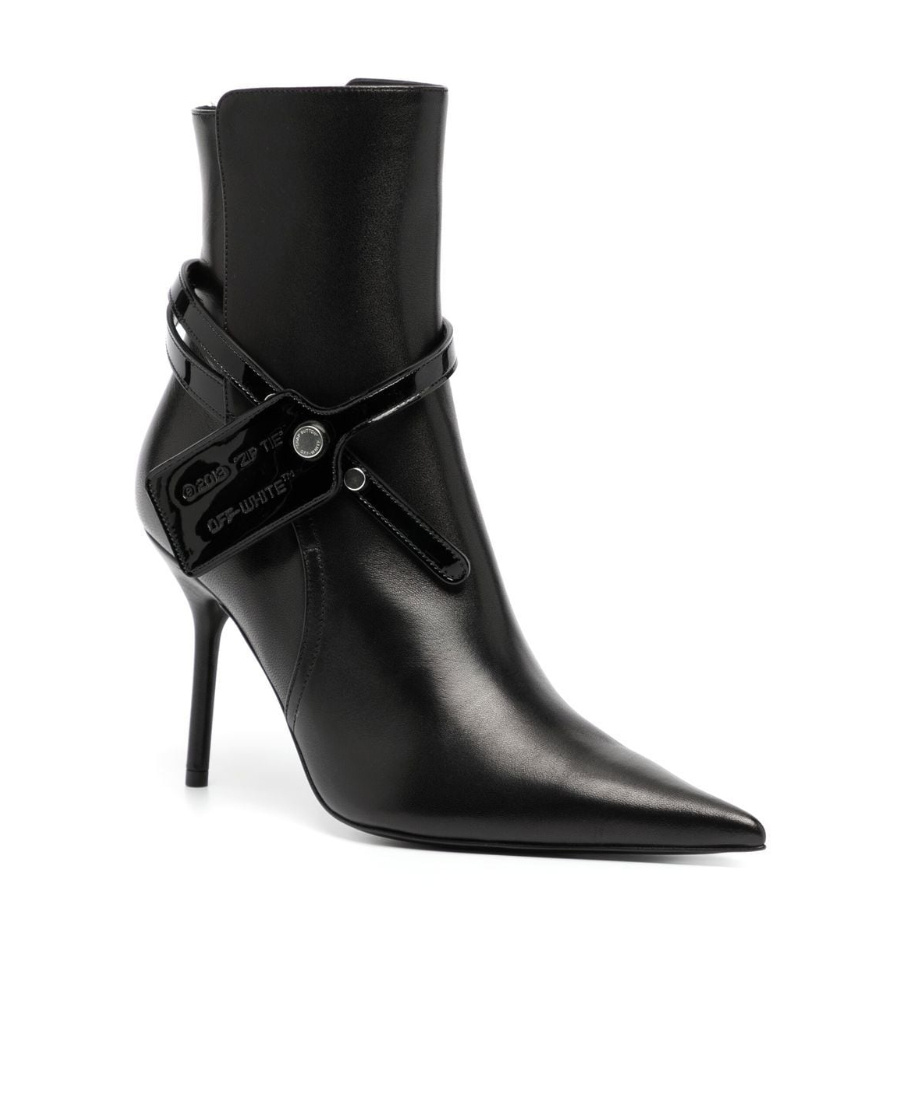 Off-white 110mm Zip Tie Leather Ankle Boots In Black