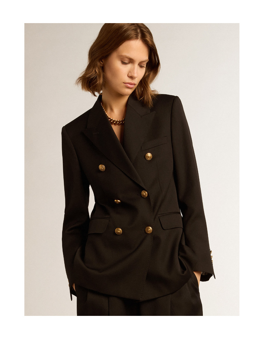 Golden Goose Double Breasted Blazer In Light Dry Wool Gabardine Clothing In Black