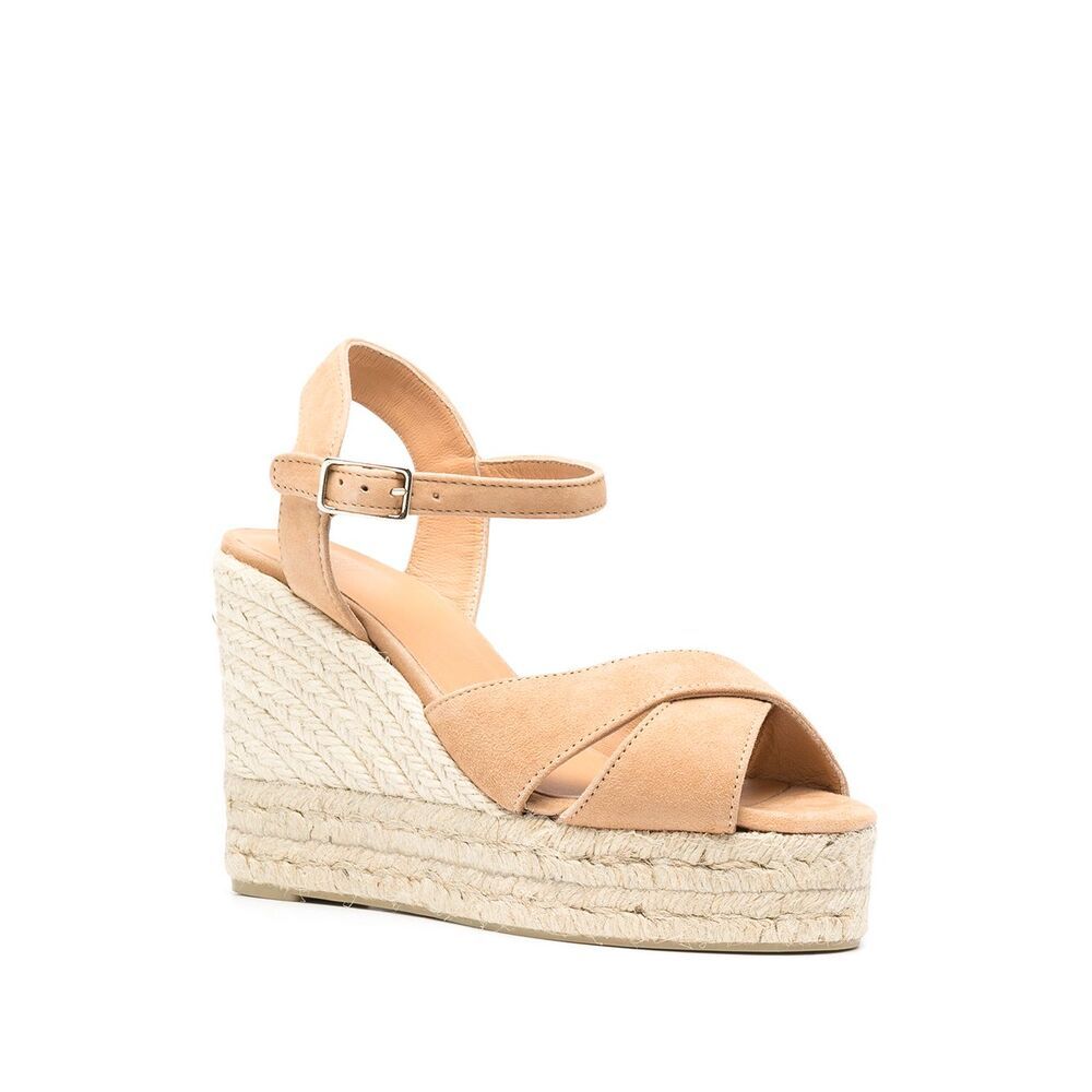 Shop Castaã±er Weaving Design Slope Heel Sandals In Nude