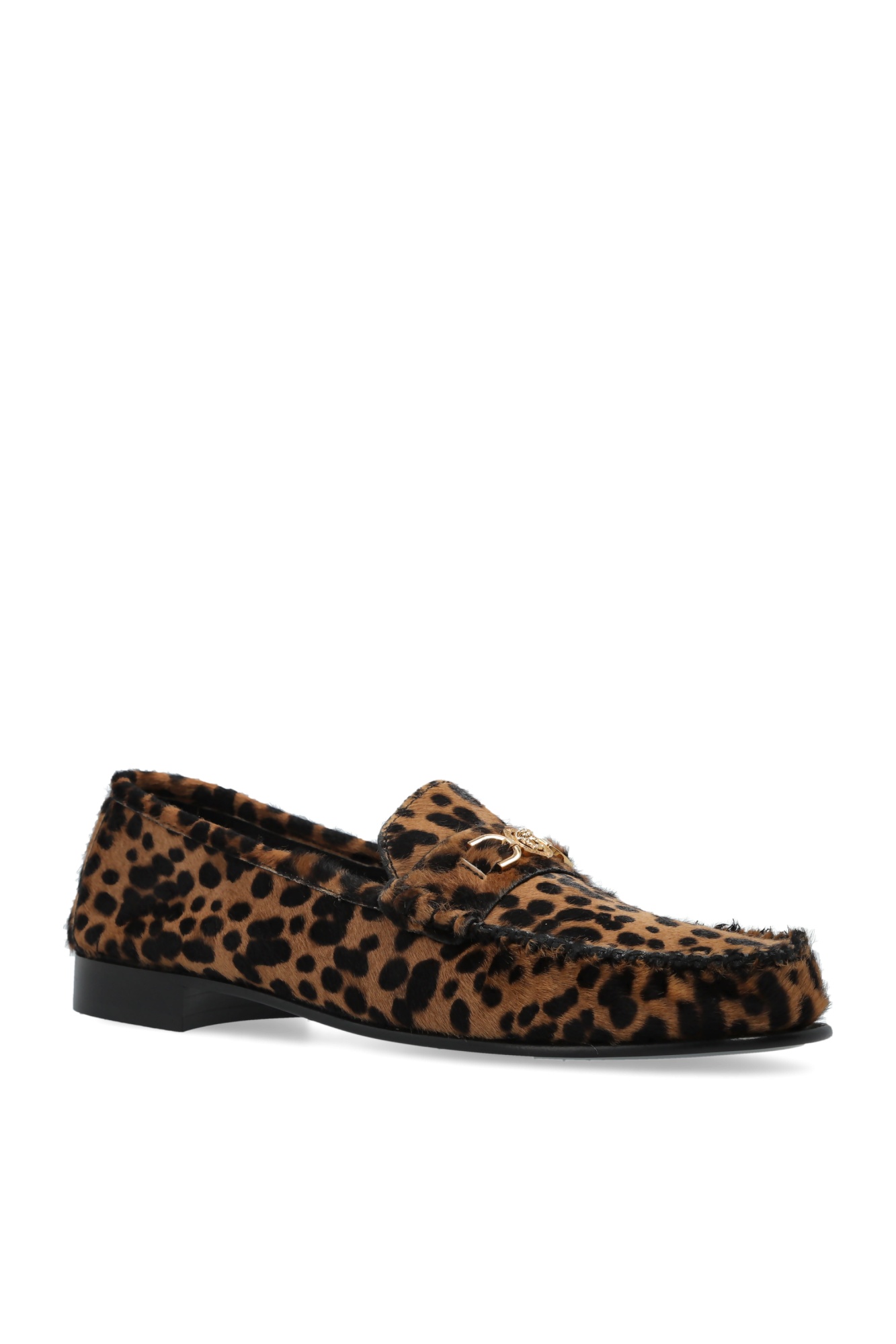 Versace Medusa Leopard Print Loafers In Black