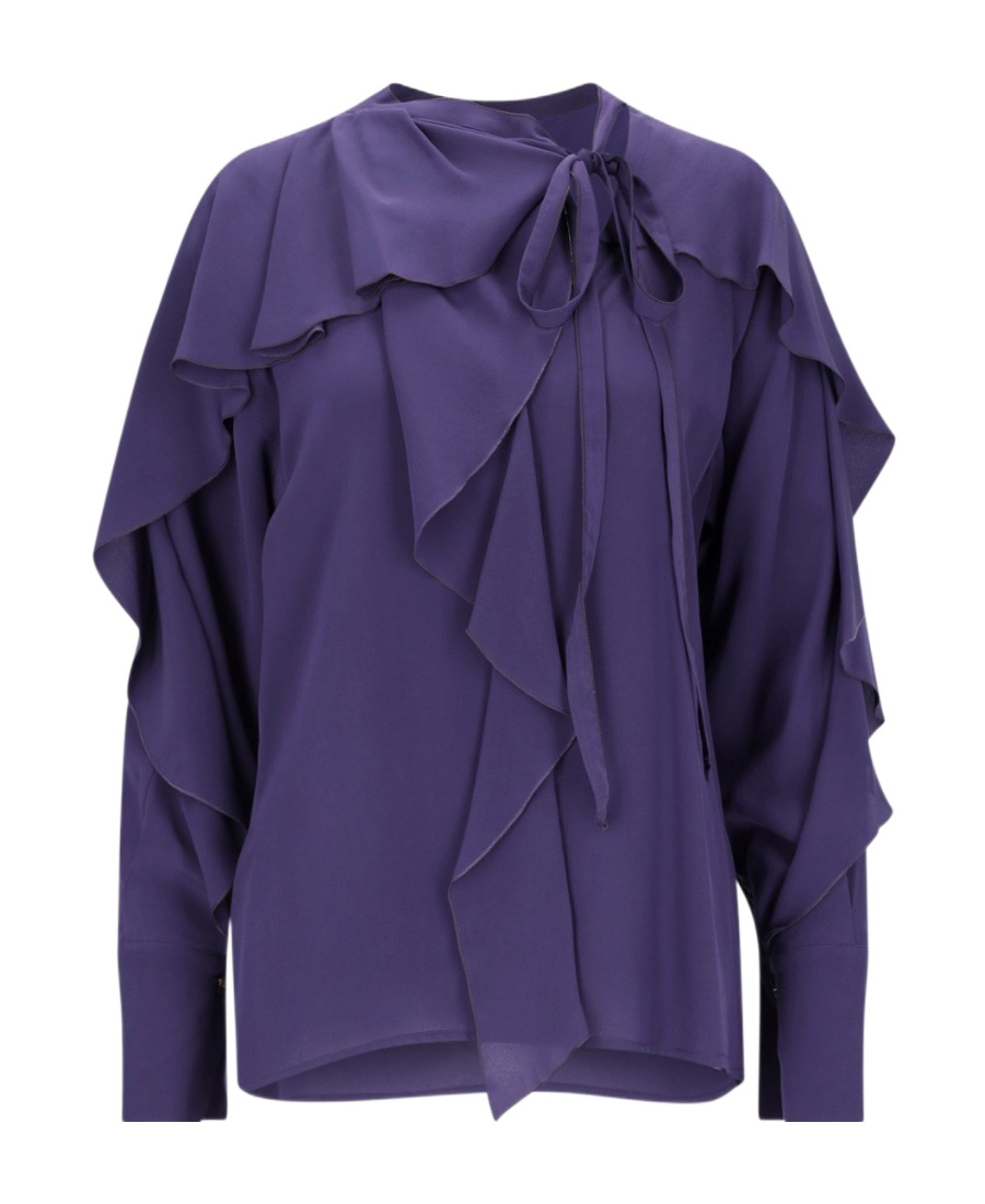 Shop Victoria Beckham V-neck Ruffled Silk Blouse In Blue