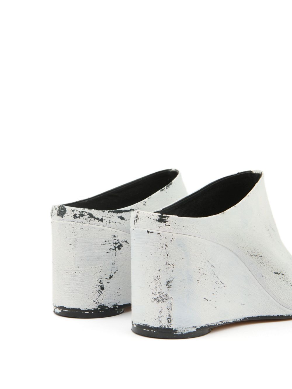 Mm6 Maison Margiela Distressed Leather Wedge Heel Slippers In Black And White