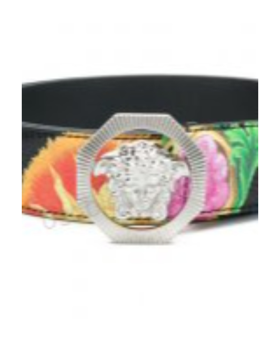 Versace Flower Printing Medusa Belt In Multicolor