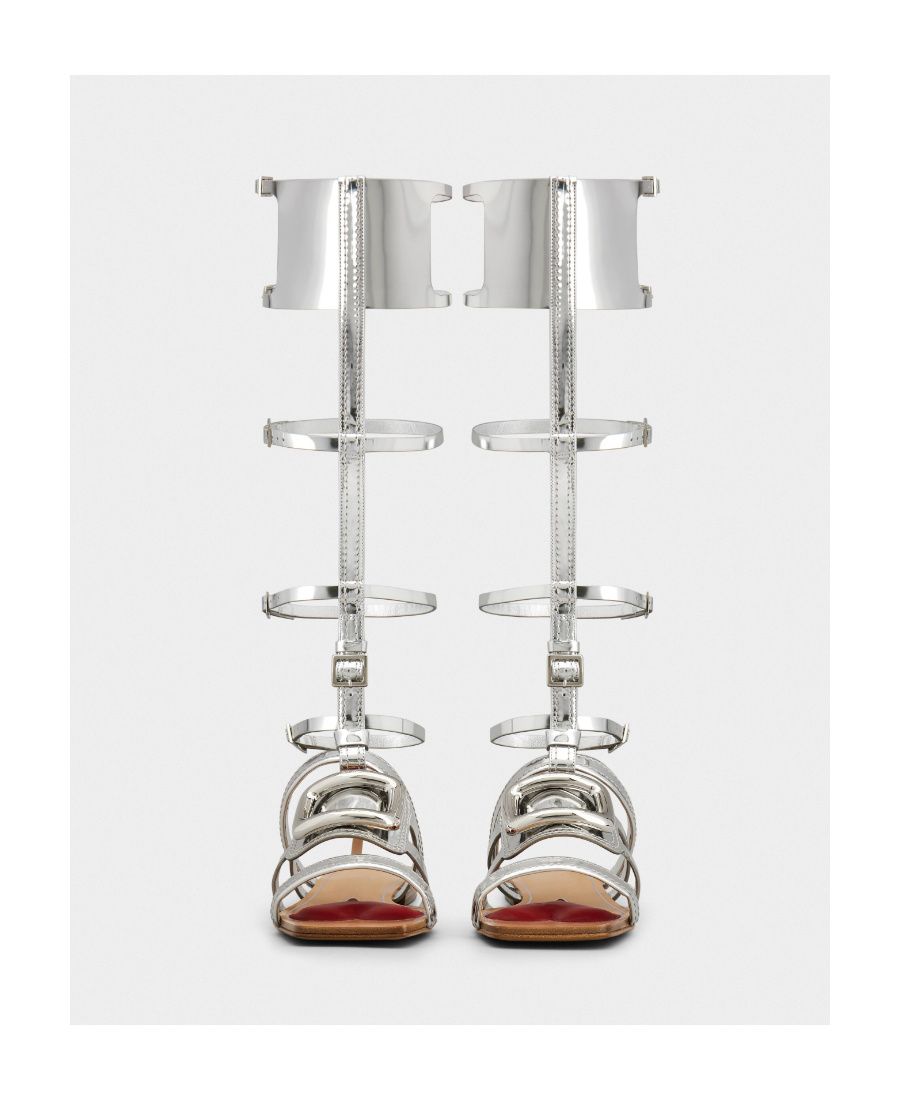 Roger Vivier Leather Sandals With Metal Buckle In Gray