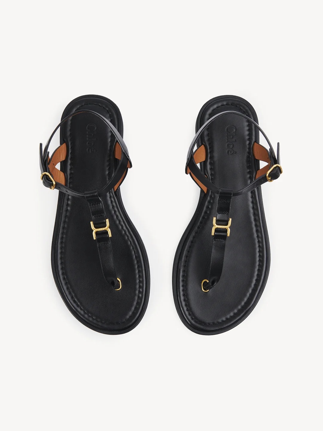 Chloé Marcie Flat Leather Sandals In Black