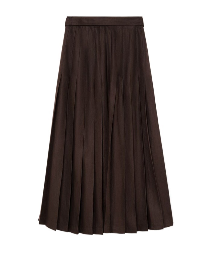 Loro Piana Yasmina Belted Pleated Linen-twill Wrap Skirt In Carob Bean