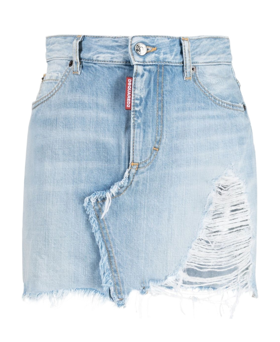 Dsquared2 Distressed Denim Miniskirt In Blue