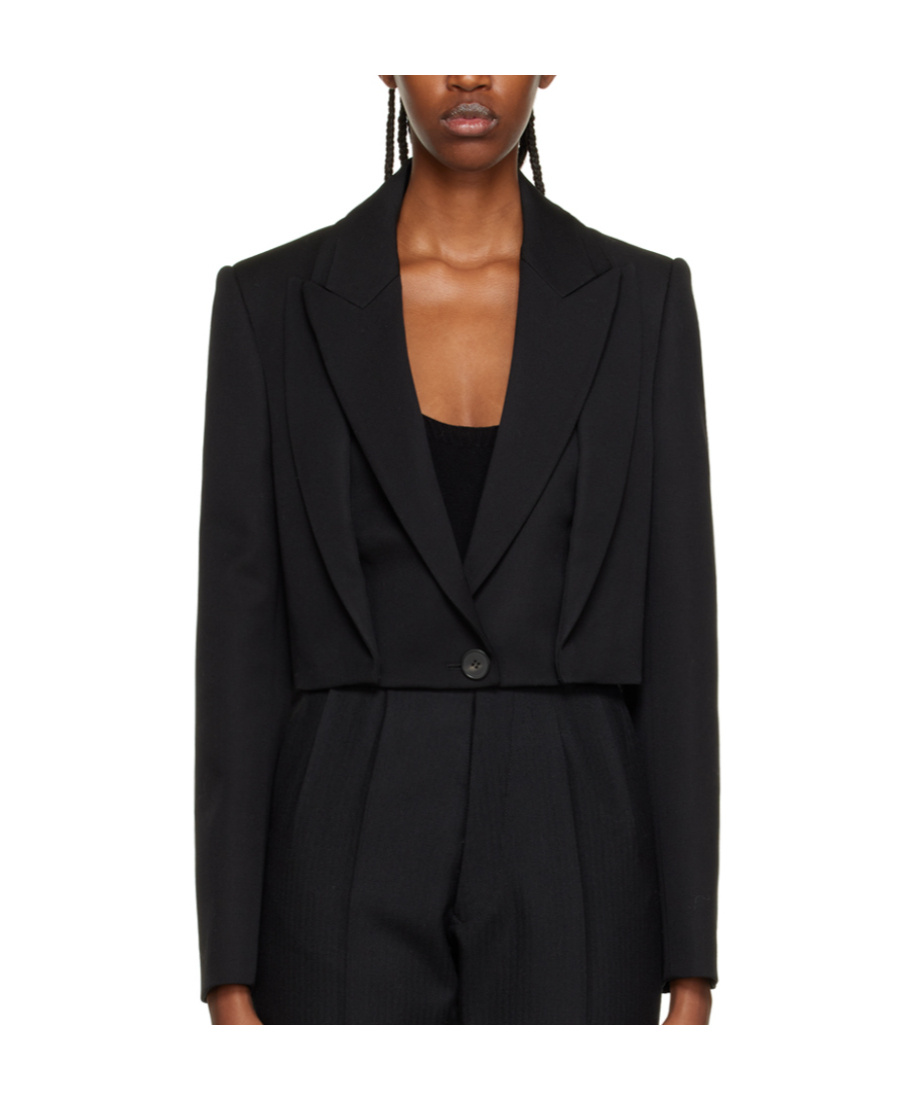 Alexander Mcqueen Cropped Wool Blazer In Black