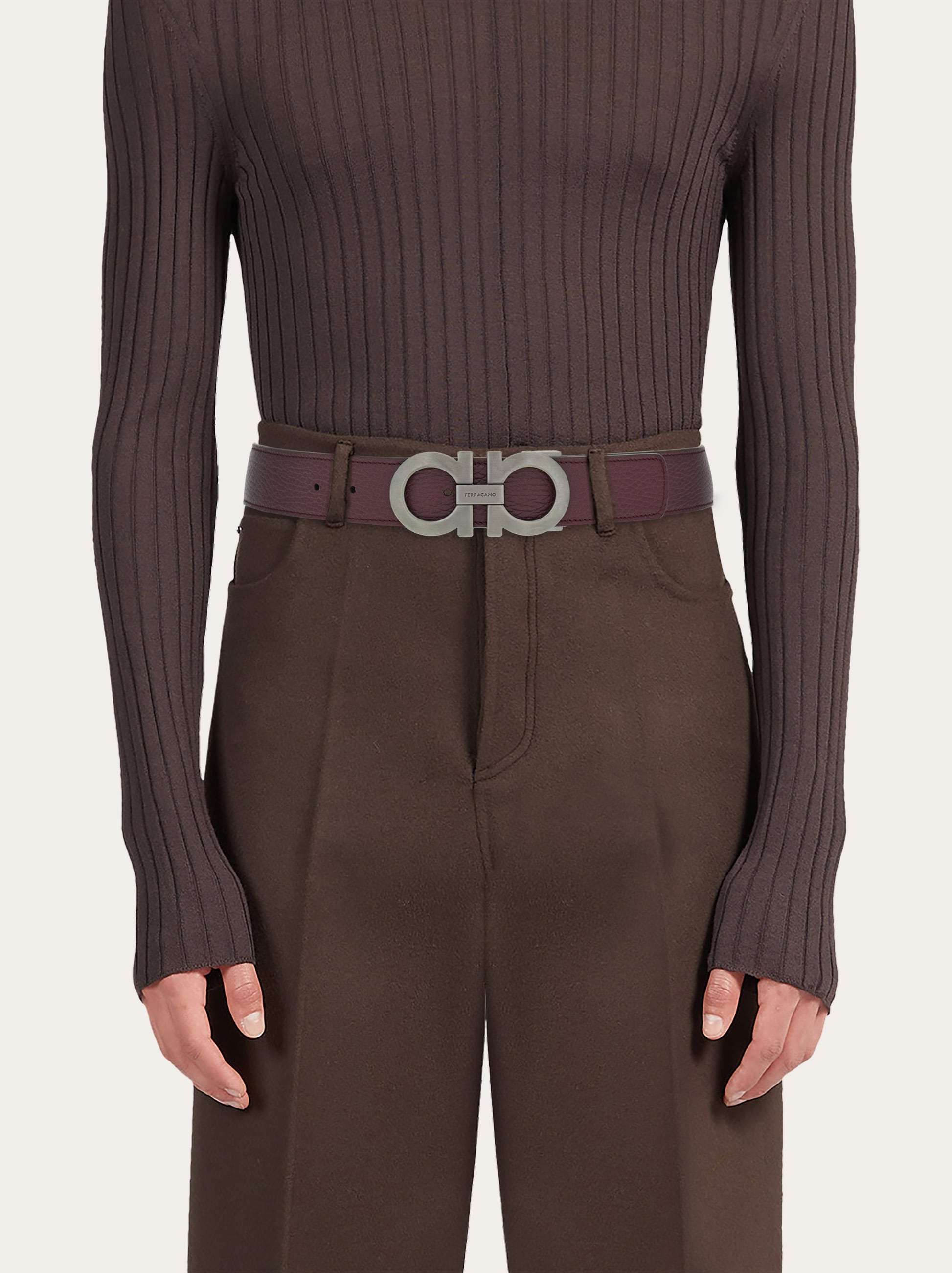 Ferragamo Double-sided Gancini Belt In Black