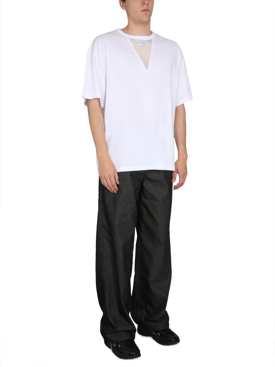 Raf Simons Iconic Logo T-shirt With Mesh Insert In White
