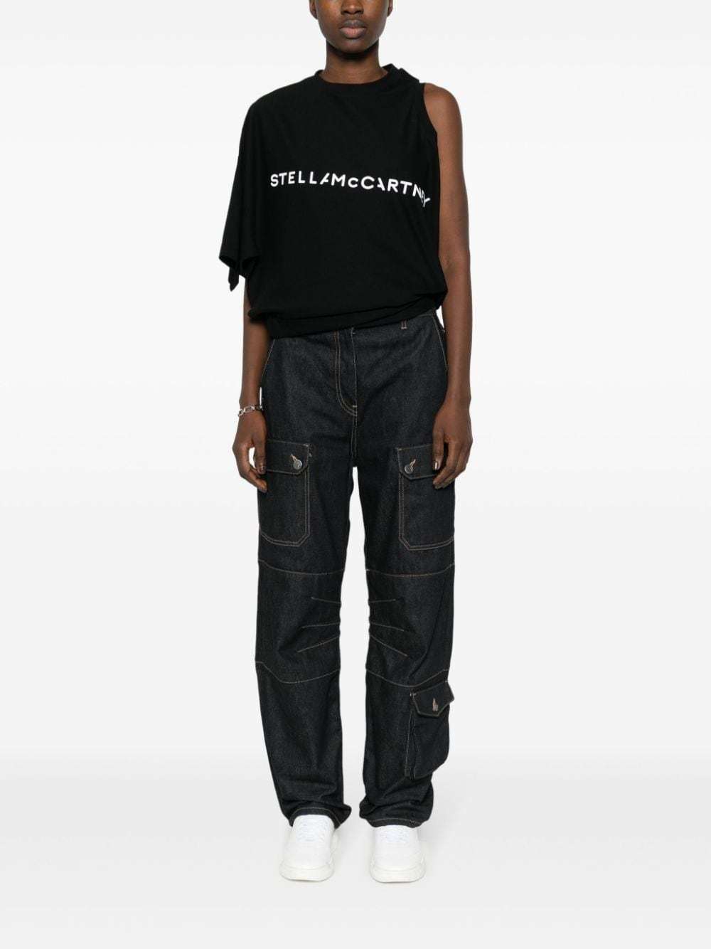 Stella Mccartney Asymmetric Cotton Top In Black