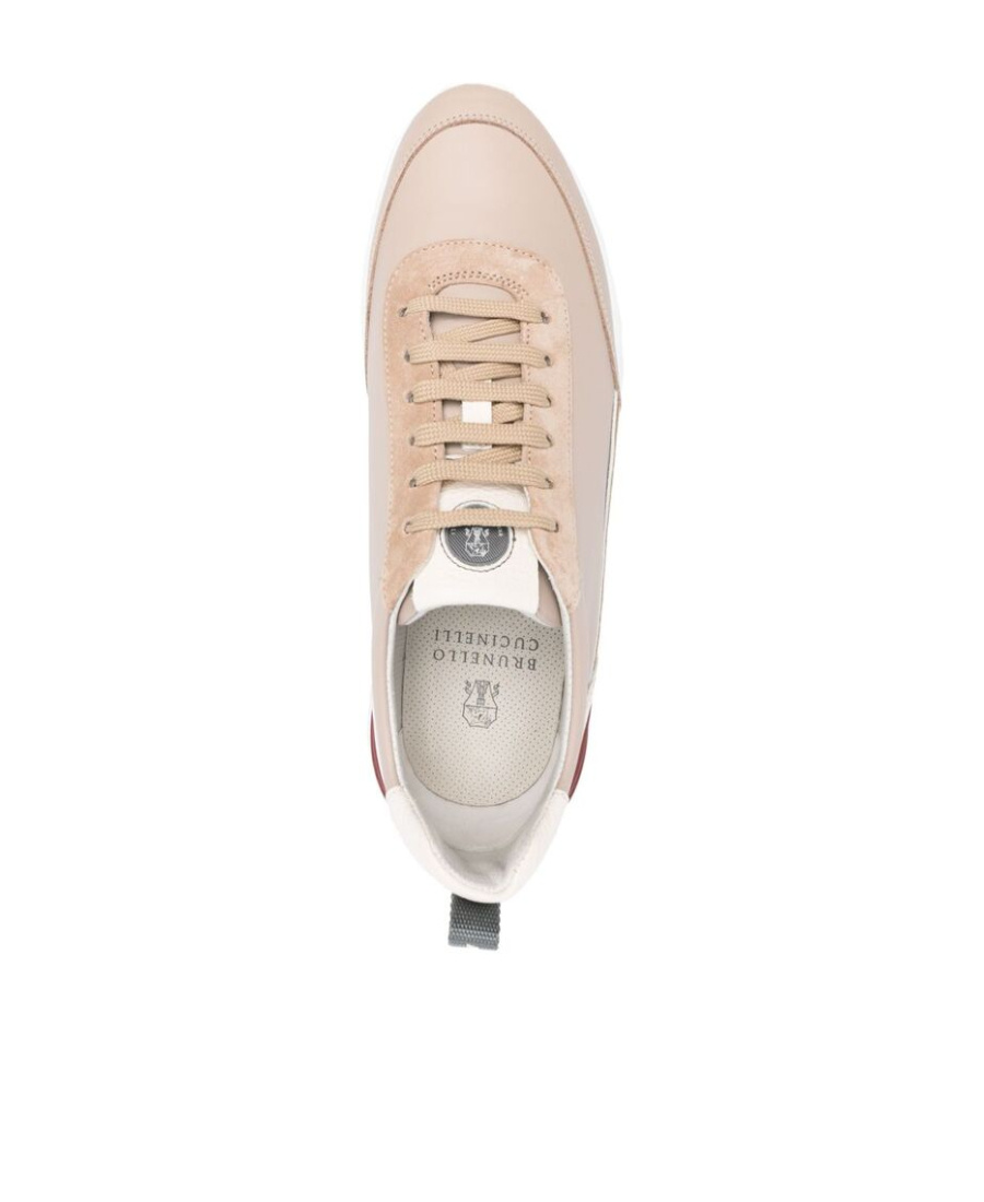 Brunello Cucinelli Panelled Leather Sneakers In Nude
