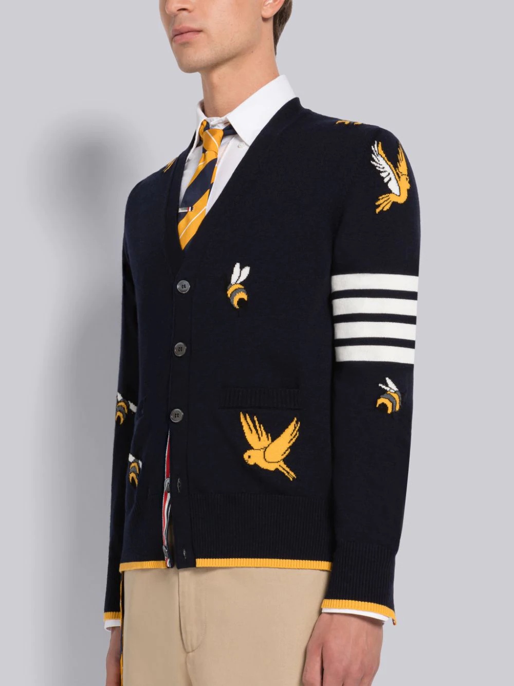 THOM BROWNE 4-BAR STRIPE INTARSIA-PATTERNED CARDIGAN