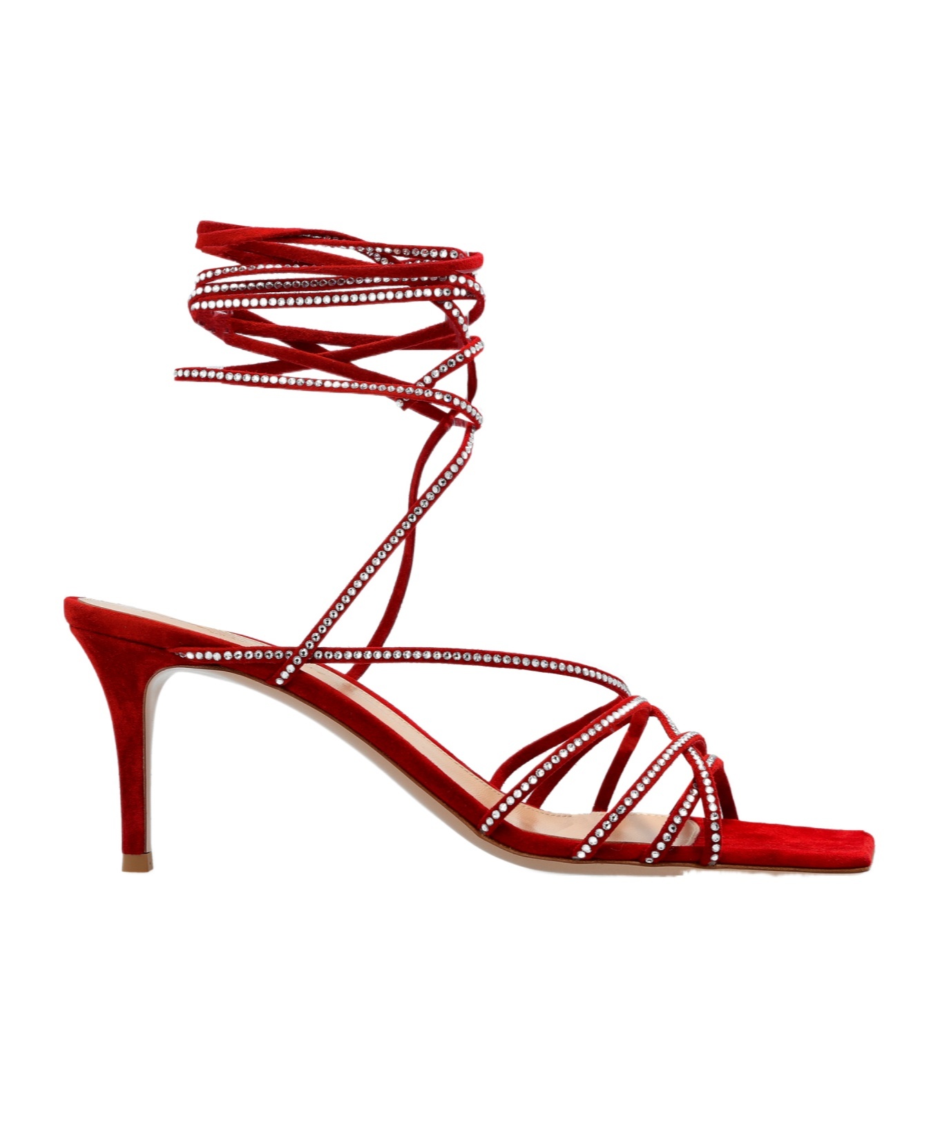 Gianvito Rossi 70 Crystal-embellished Suede Sandals In Red