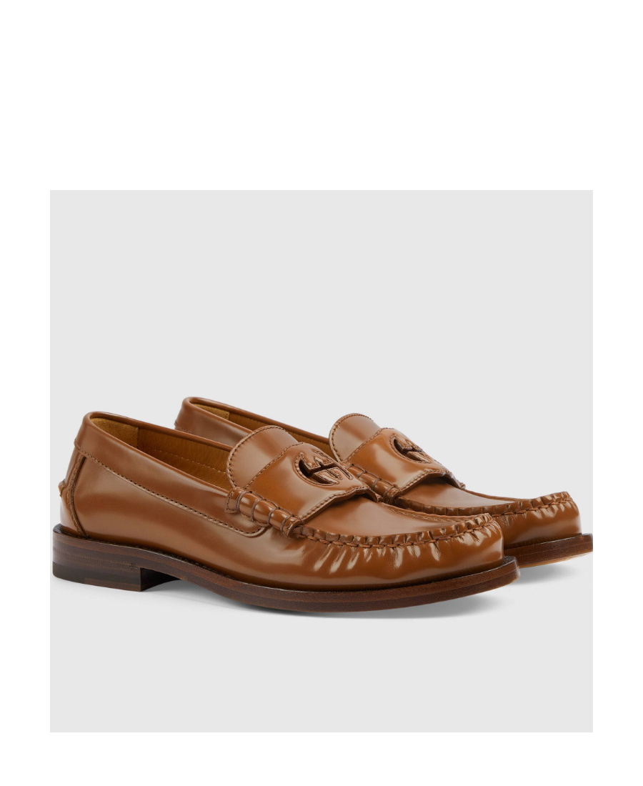 Gucci Interlocking G Leather Loafers In Brown