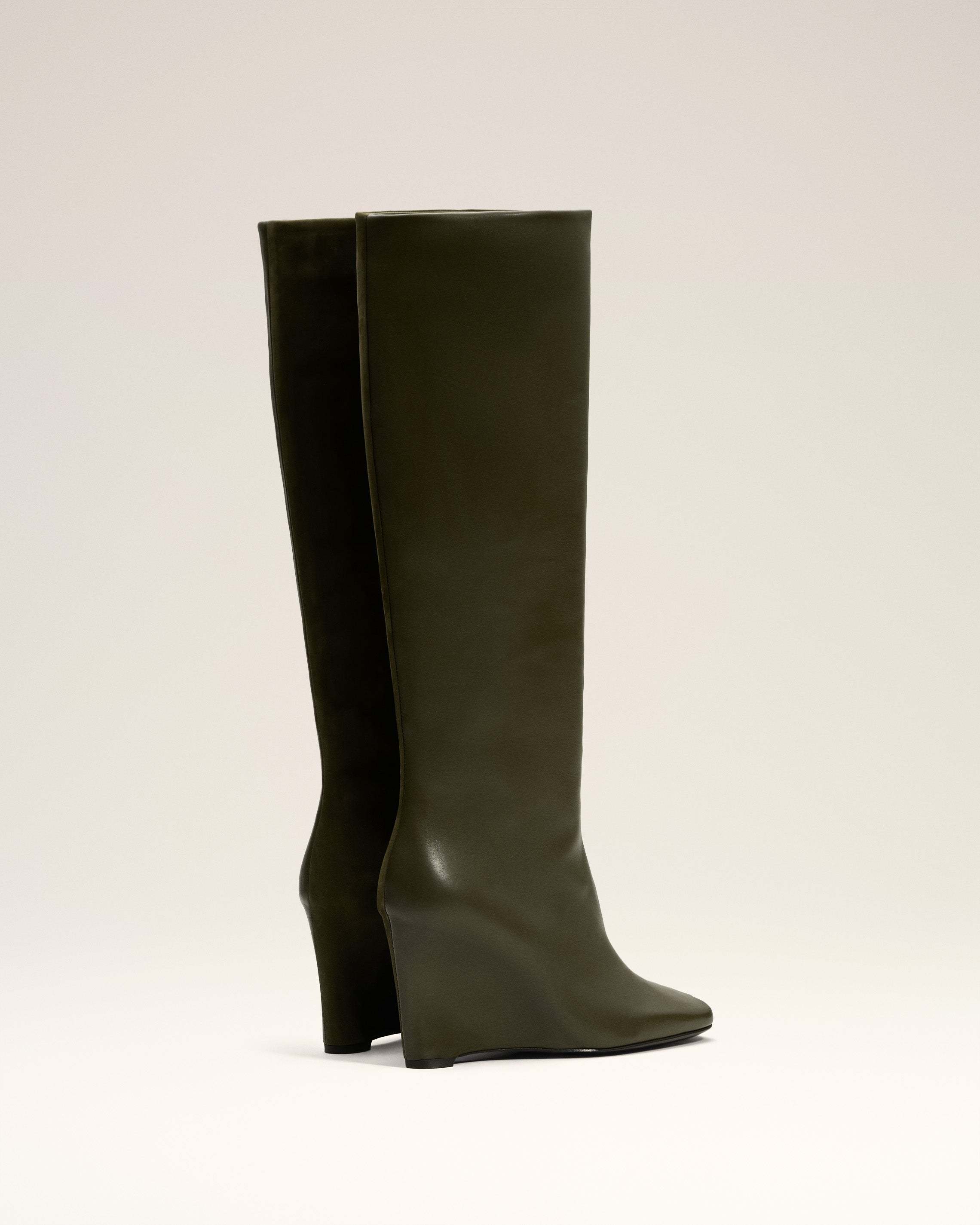 Ami Alexandre Mattiussi Green Leather Bicolor Knee High Boots Green In Brown