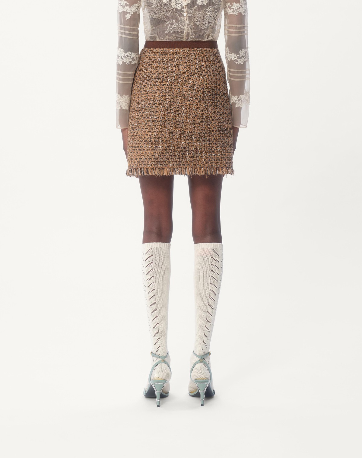 Valentino Frayed Wool-blend Tweed Mini Skirt In Brown