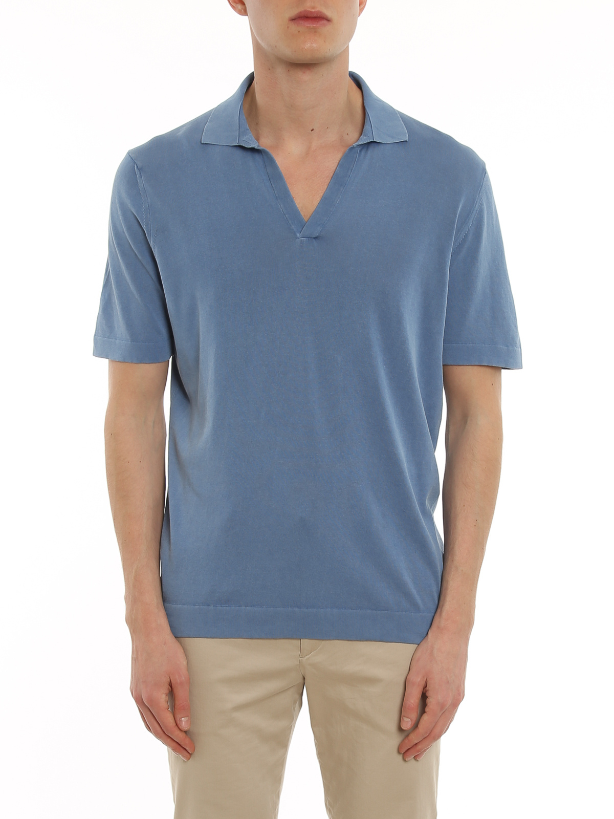 Shop Drumohr Wingtip-collar Cotton T-shirt In Blue