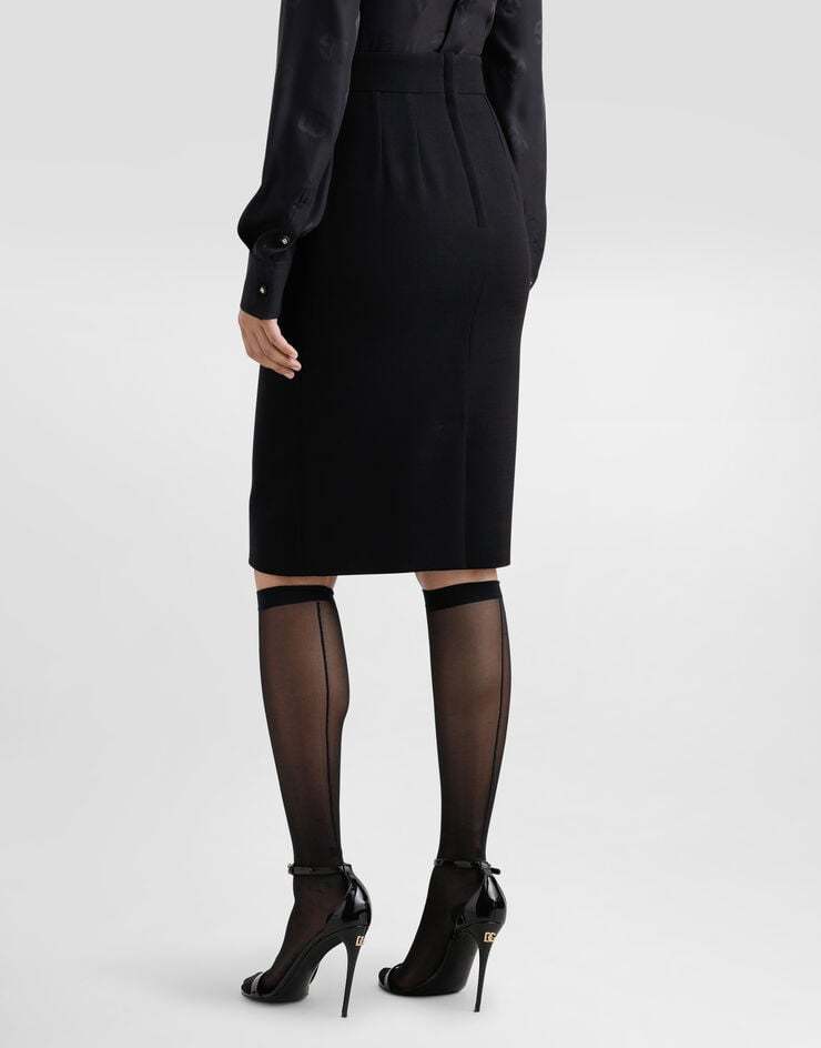 Dolce & Gabbana Black Wool Pencil Midi Skirt In Black