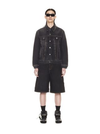 Off-white For Ever Denim Skate Jacket With Decorative Zips In Black