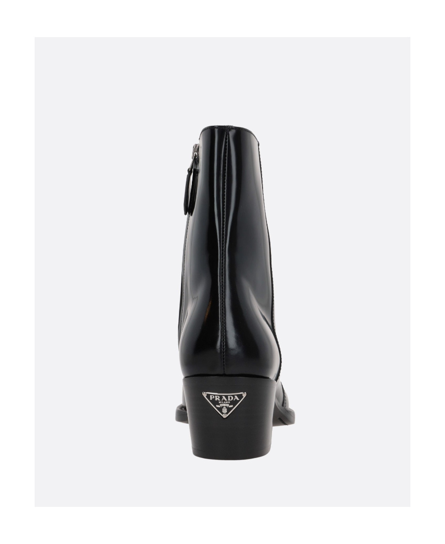 Prada Brushed Leather Camperos Boots In Black