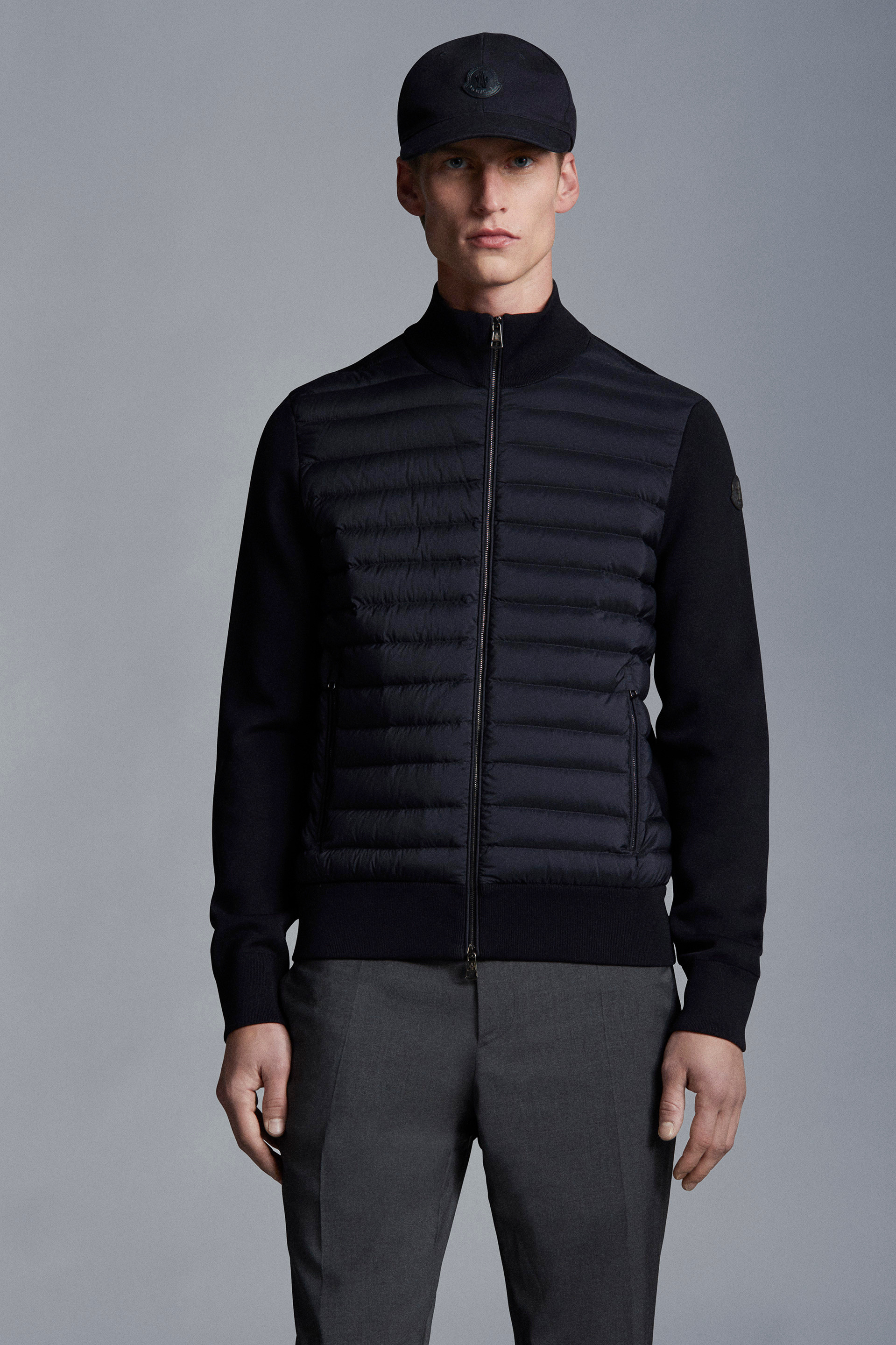 Moncler Padded Zip-up Cardigan Clothing In Blue