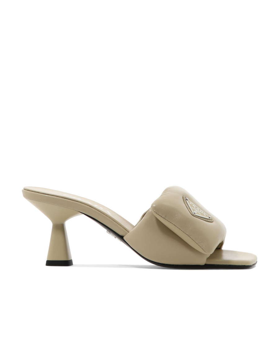 Prada Logo High-heeled Sandals In Neutral