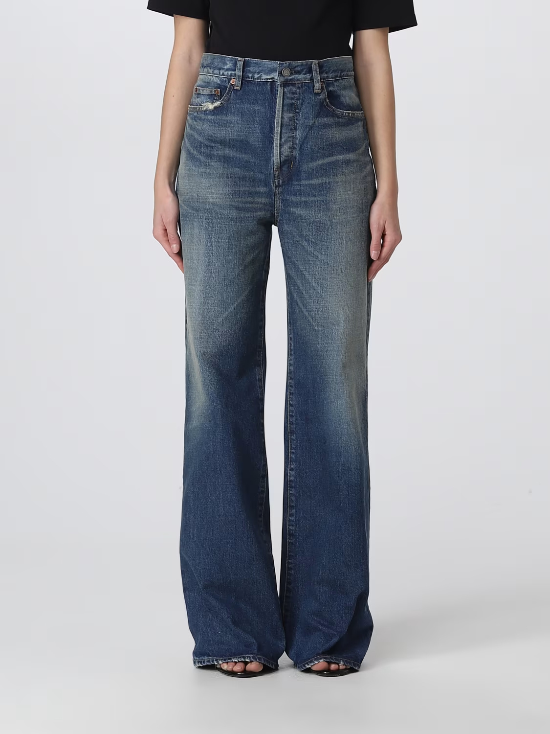 Saint Laurent High-waisted Bootcut Jeans In Blue