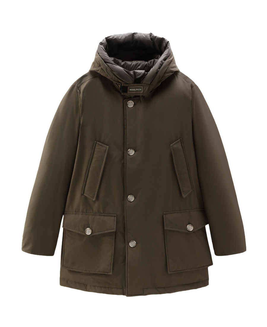 Woolrich Button-up Padded Hooded Coat In Gray