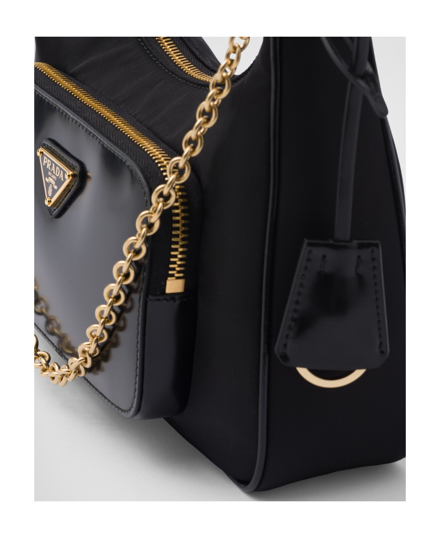 Prada Mini Re-nylon Triangle Logo Shoulder Bag In Black