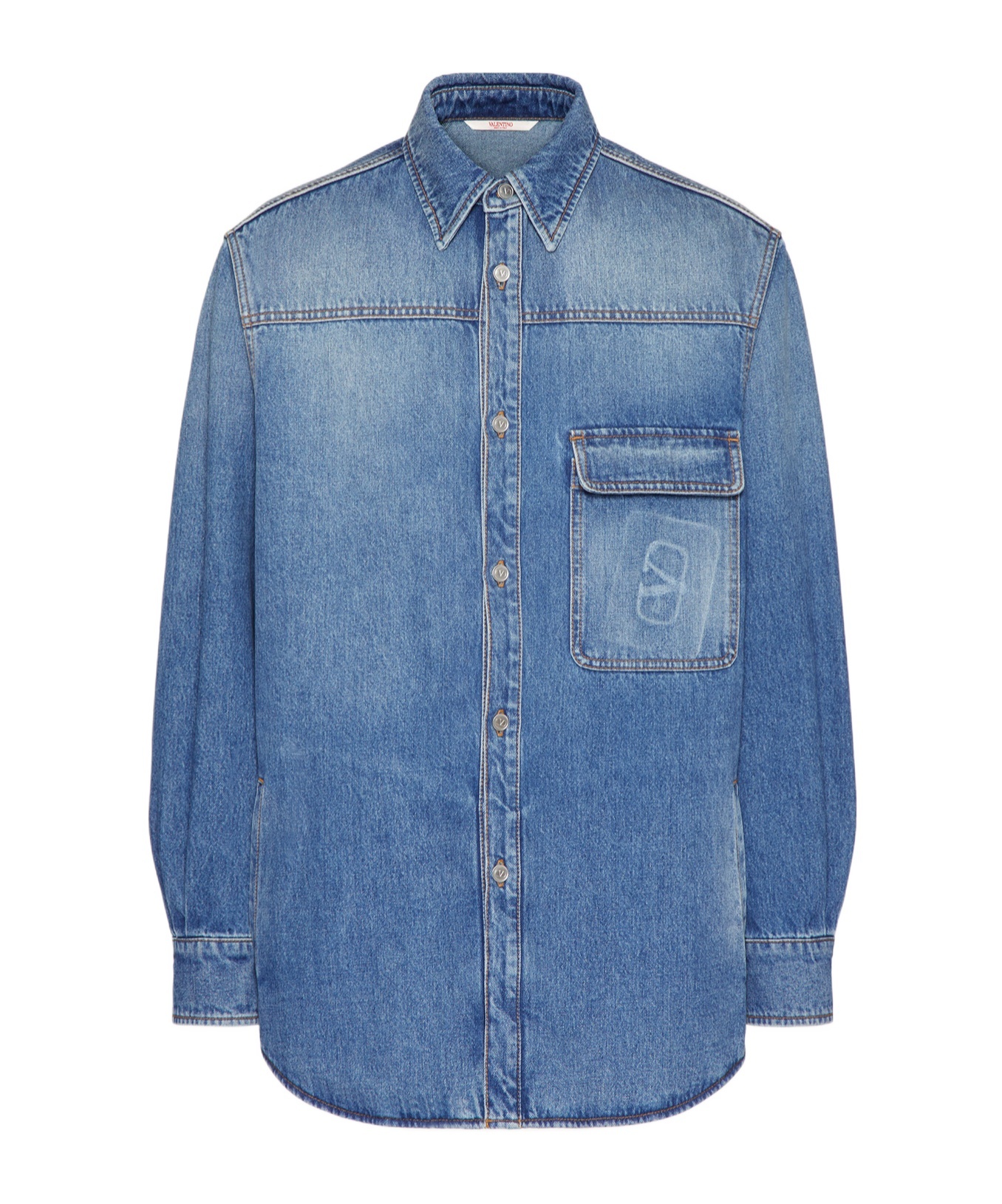 Valentino Faded Denim Shirt In Blue