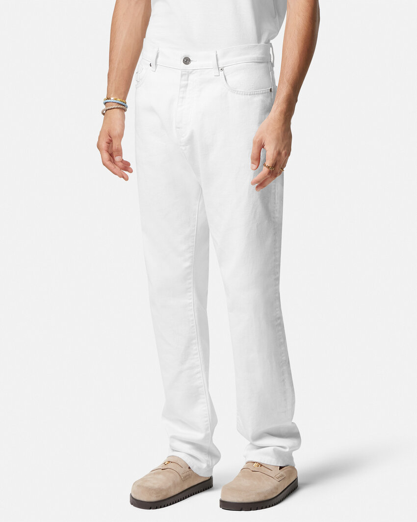 Versace Medusa Head-motif Mid-rise Straight-leg Jeans In White