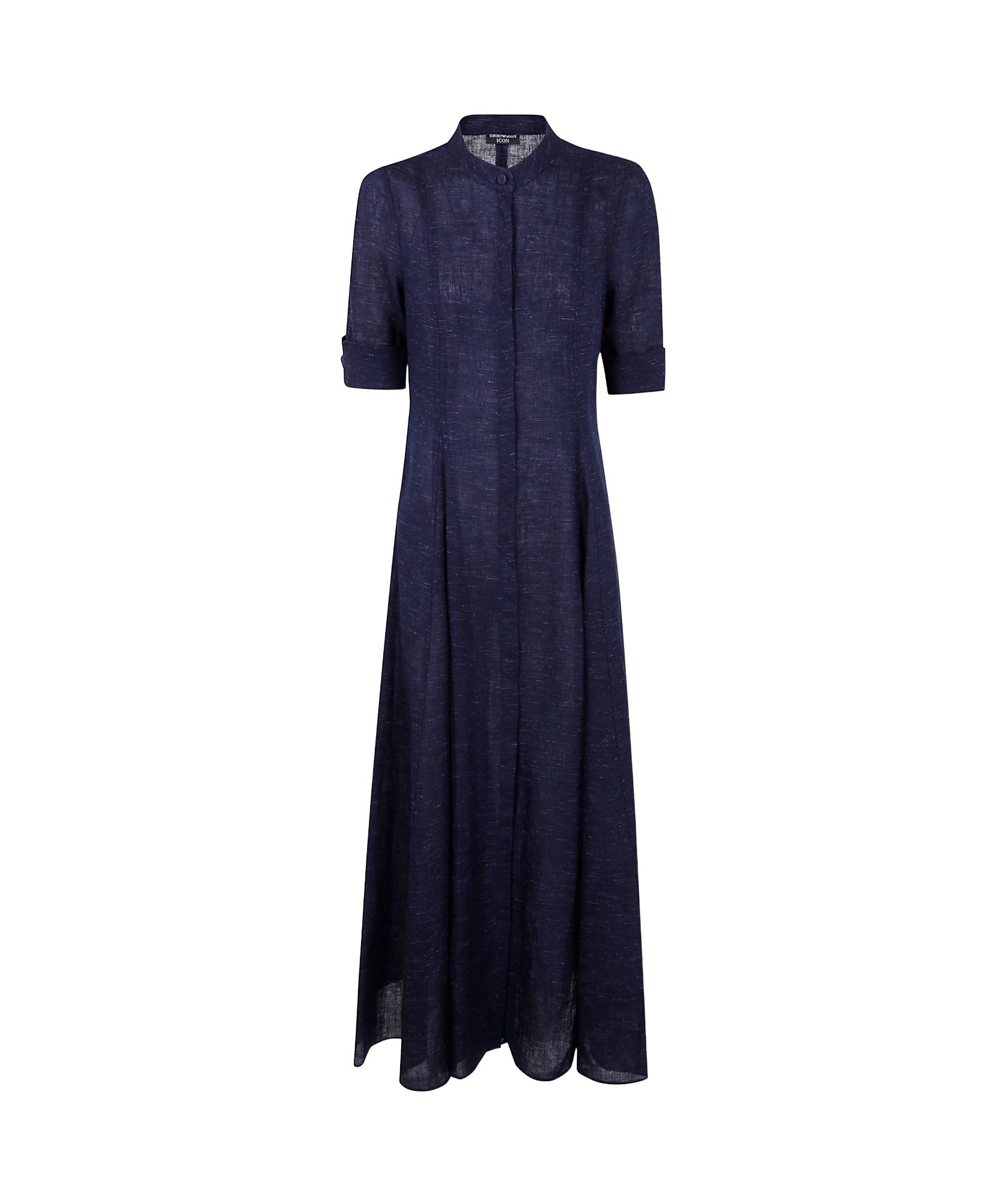 Emporio Armani Icon Linen Blend Chambray Maxi Dress In Navy Blue