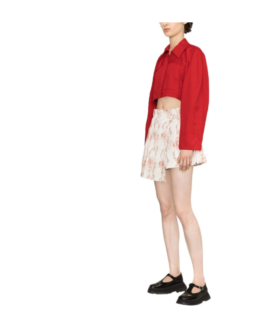 Simone Rocha Floral-print Pleated Asymmetric Taffeta Skort In White