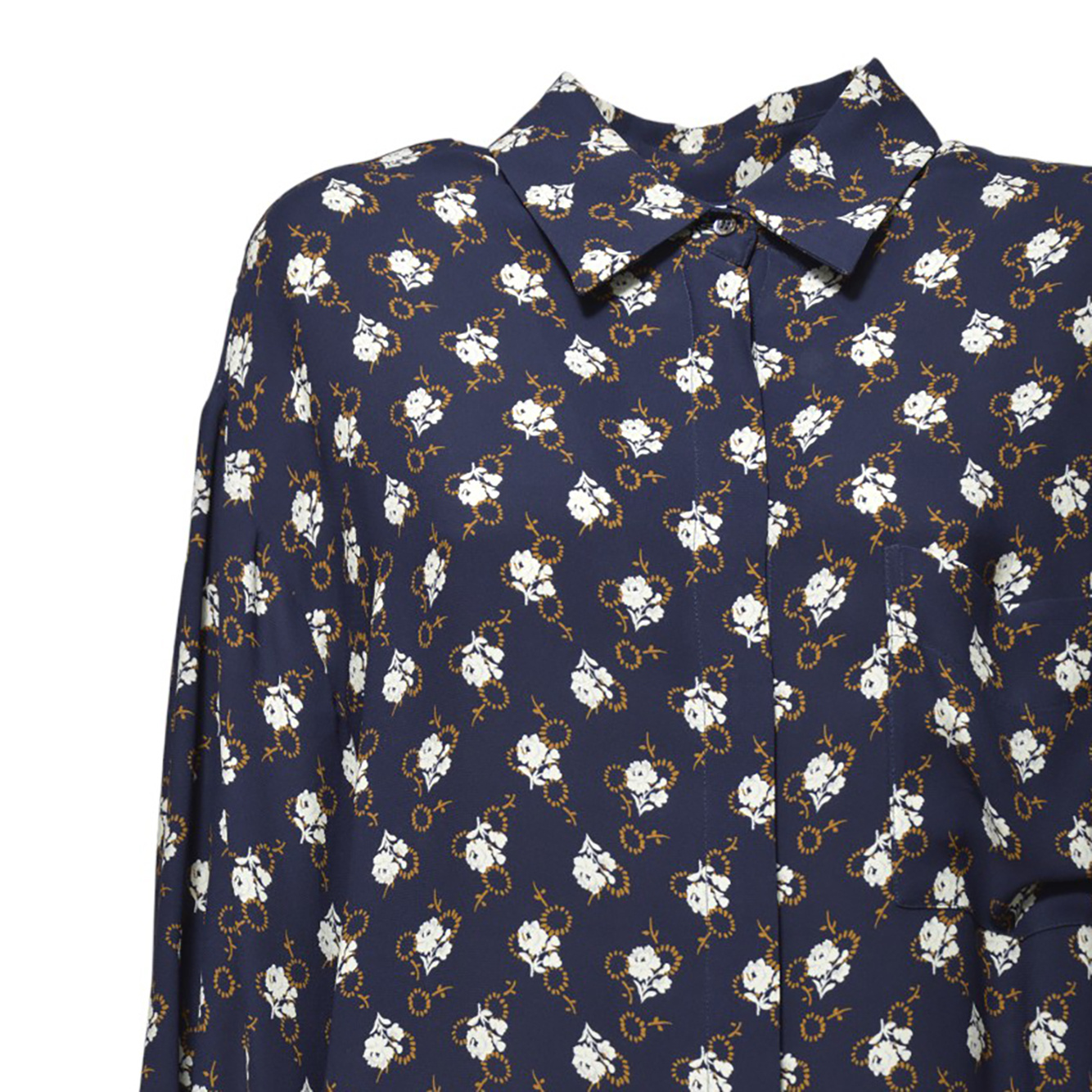 Aspesi Floral-print Viscose Crepe Blouse With Pleated Back In Black