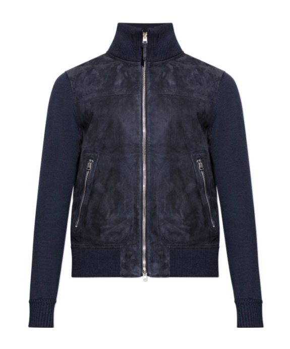 Tom Ford Mens Deep Ink Zip-through Hybrid Suede And Wool Knit Cardigan In Blue