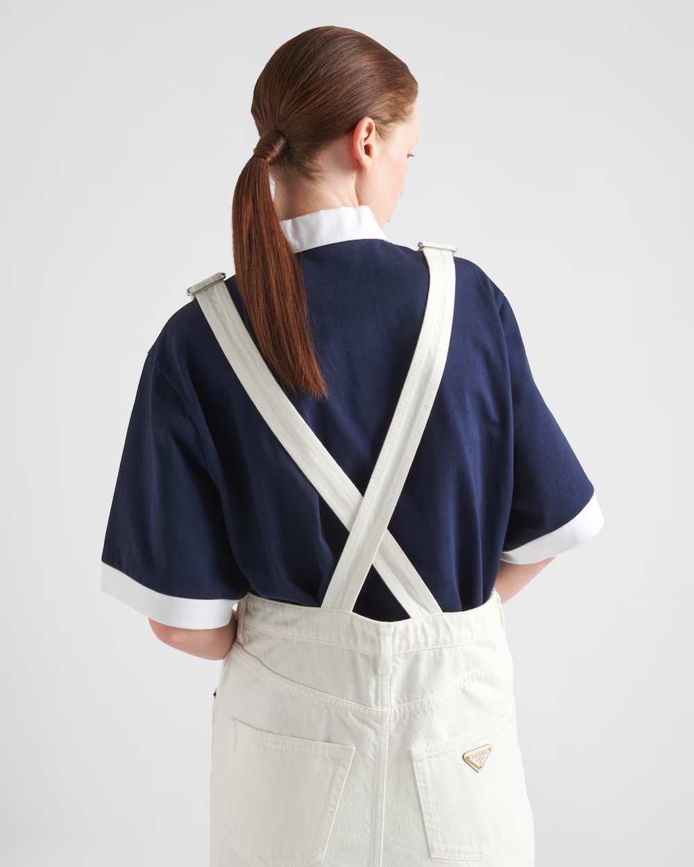 Prada Denim Dungarees Dress Adjustable Straps In White