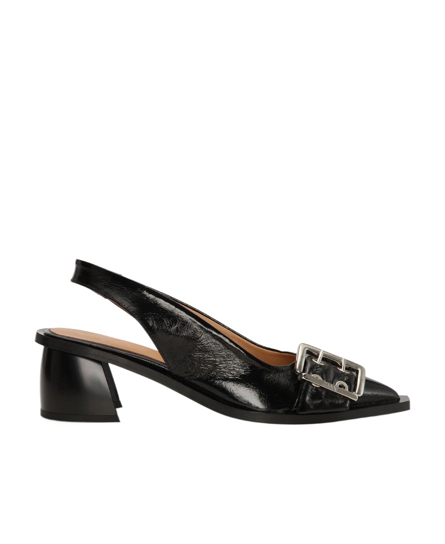Ganni Feminine Buckle Slingback Pumps In Black
