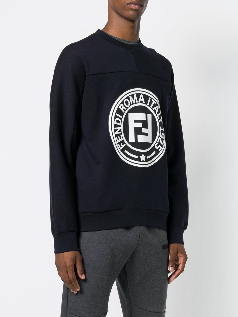 Fendi Navy Blue Ff Printed Hoodie In Black