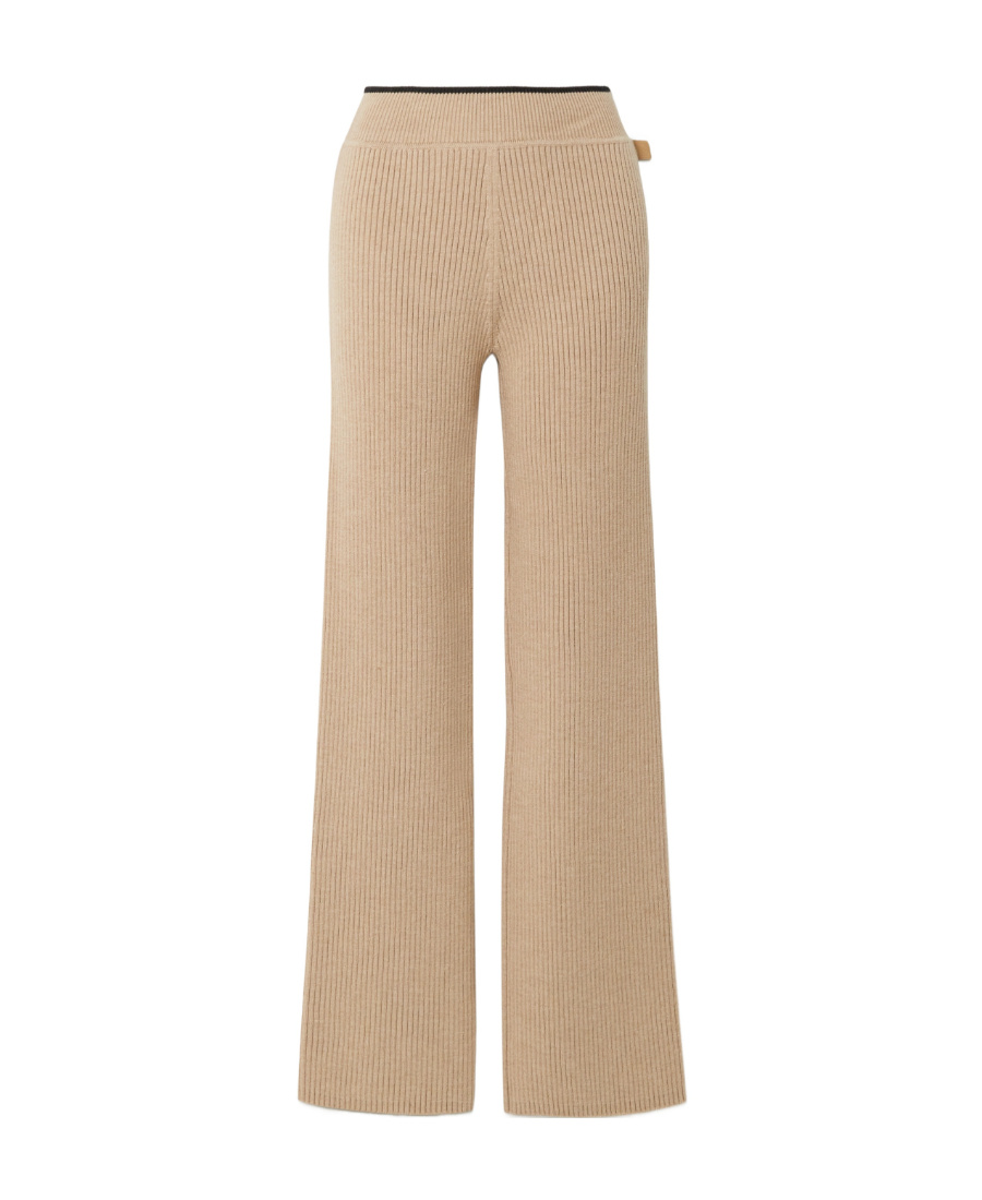 Loewe Rib Wool Wide-leg Casual Pants In Brown